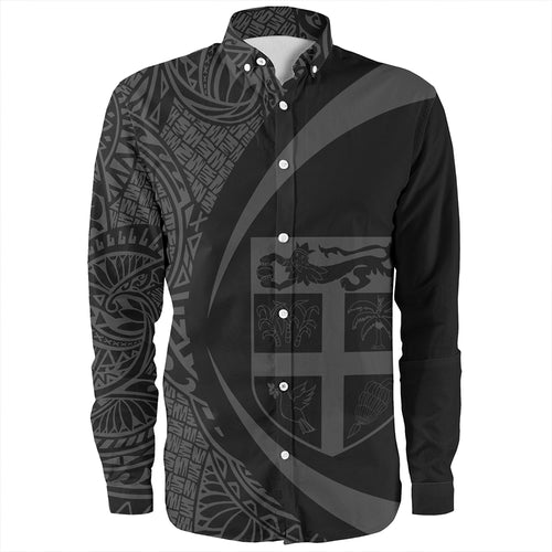 Fiji Long Sleeve Shirt Coat Of Arm Lauhala Gray Circle