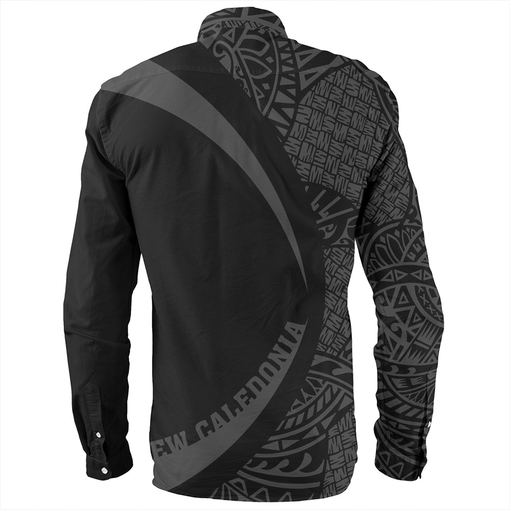 New Caledonia Long Sleeve Shirt Coat Of Arm Lauhala Gray Circle