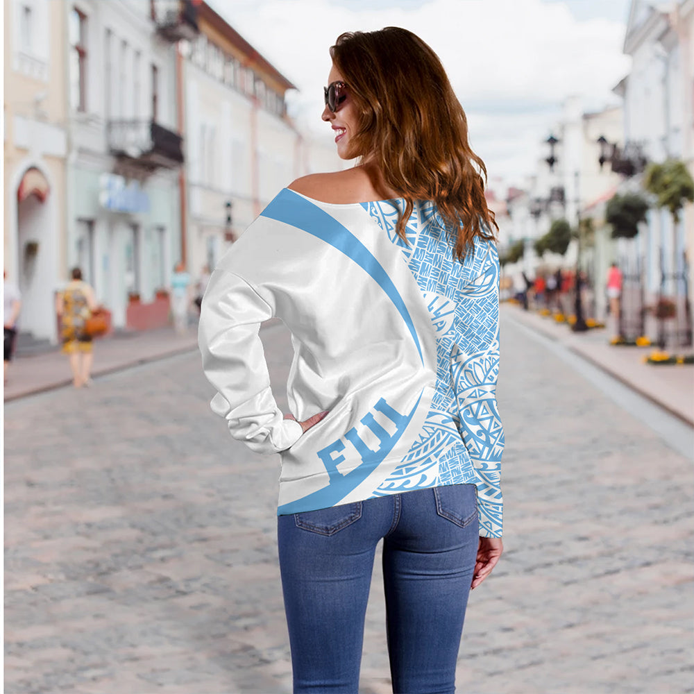 Fiji Off Shoulder Sweatshirt Coat Of Arm Lauhala Circle