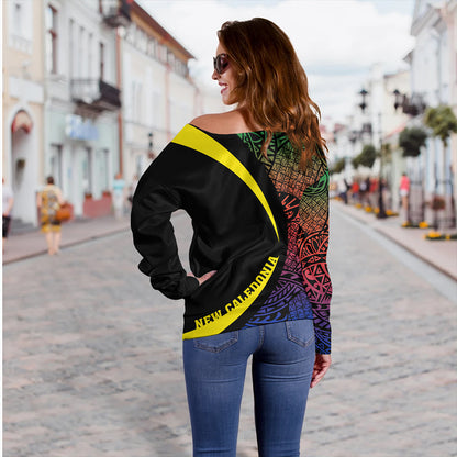 New Caledonia Off Shoulder Sweatshirt Coat Of Arm Lauhala Circle