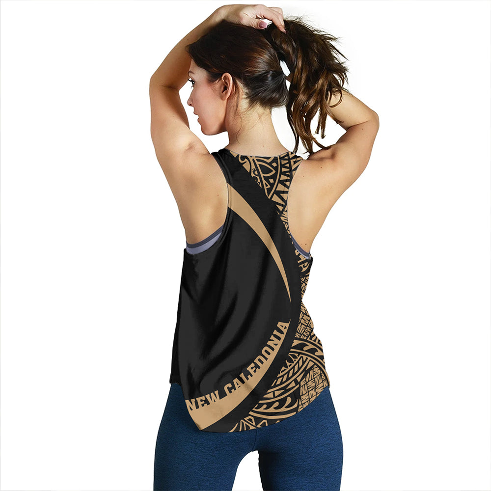 New Caledonia Women Tank Coat Of Arm Lauhala Gold Circle