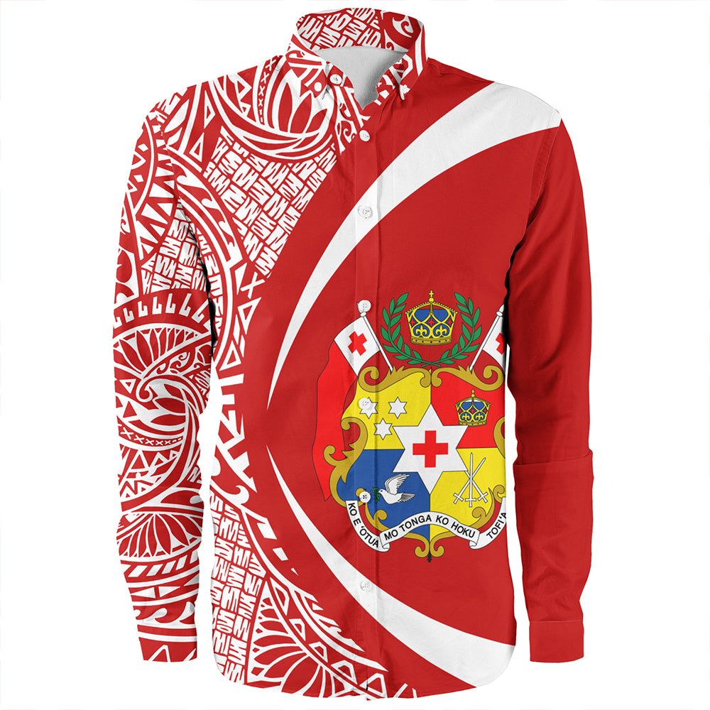Tonga Long Sleeve Shirt Coat Of Arm Lauhala Circle