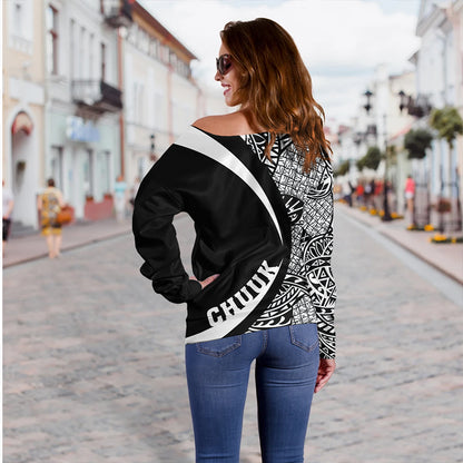 Chuuk Off Shoulder Sweatshirt Coat Of Arm Lauhala White Circle
