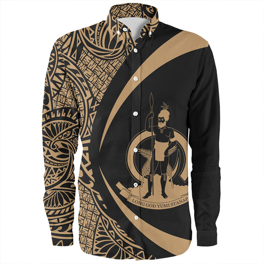 Vanuatu Long Sleeve Shirt Coat Of Arm Lauhala Gold Circle
