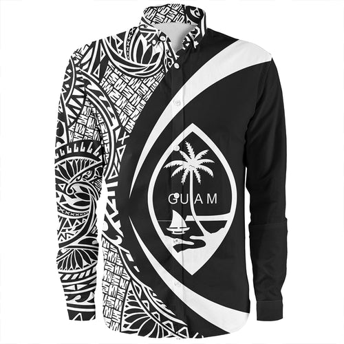 Guam Long Sleeve Shirt Coat Of Arm Lauhala White Circle