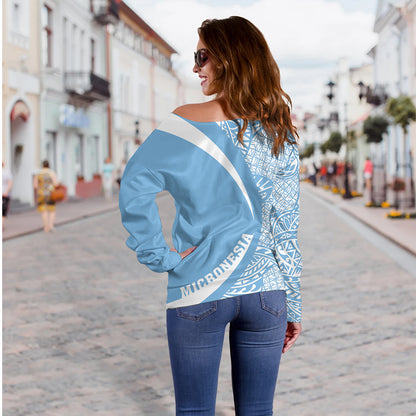 Federated States of Micronesia Off Shoulder Sweatshirt Coat Of Arm Lauhala Circle