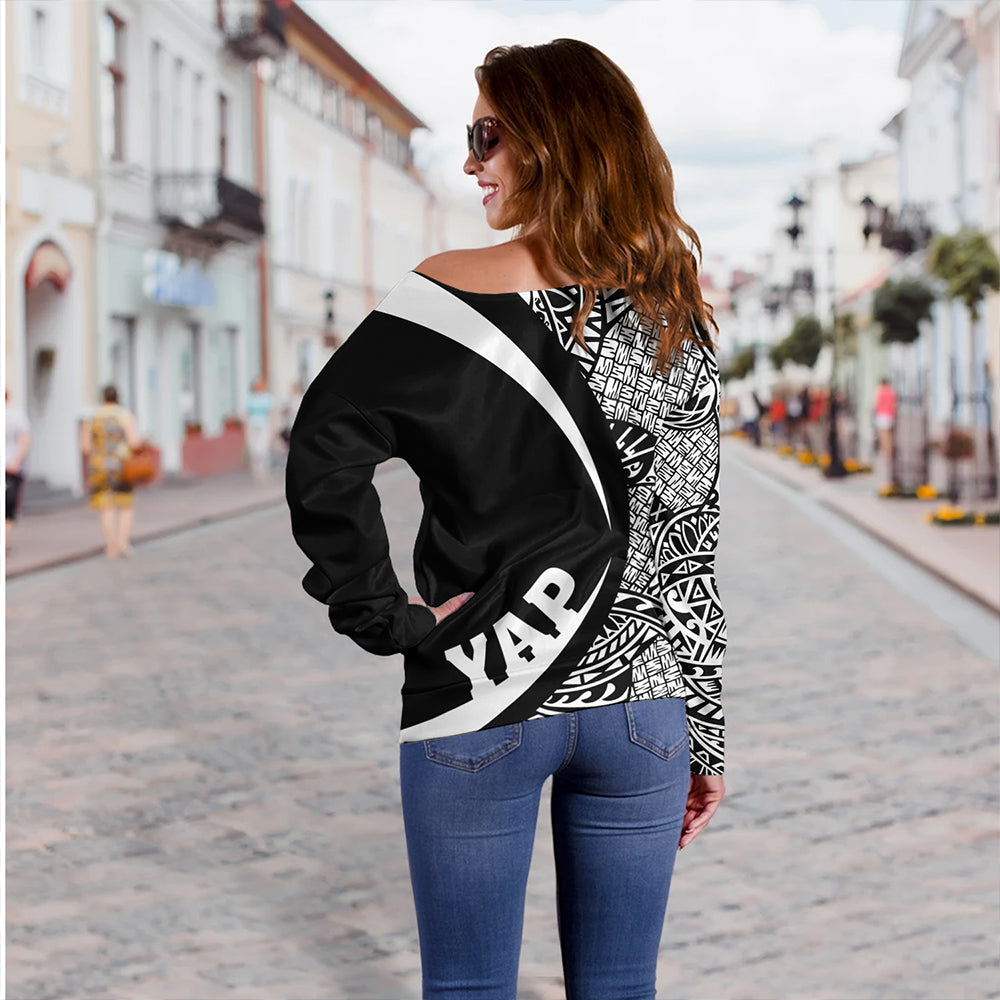 Yap Off Shoulder Sweatshirt Coat Of Arm Lauhala White Circle