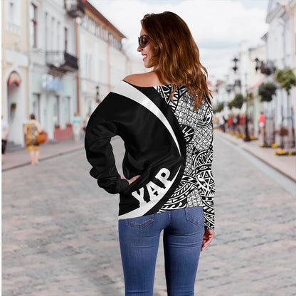 Yap Off Shoulder Sweatshirt Coat Of Arm Lauhala White Circle