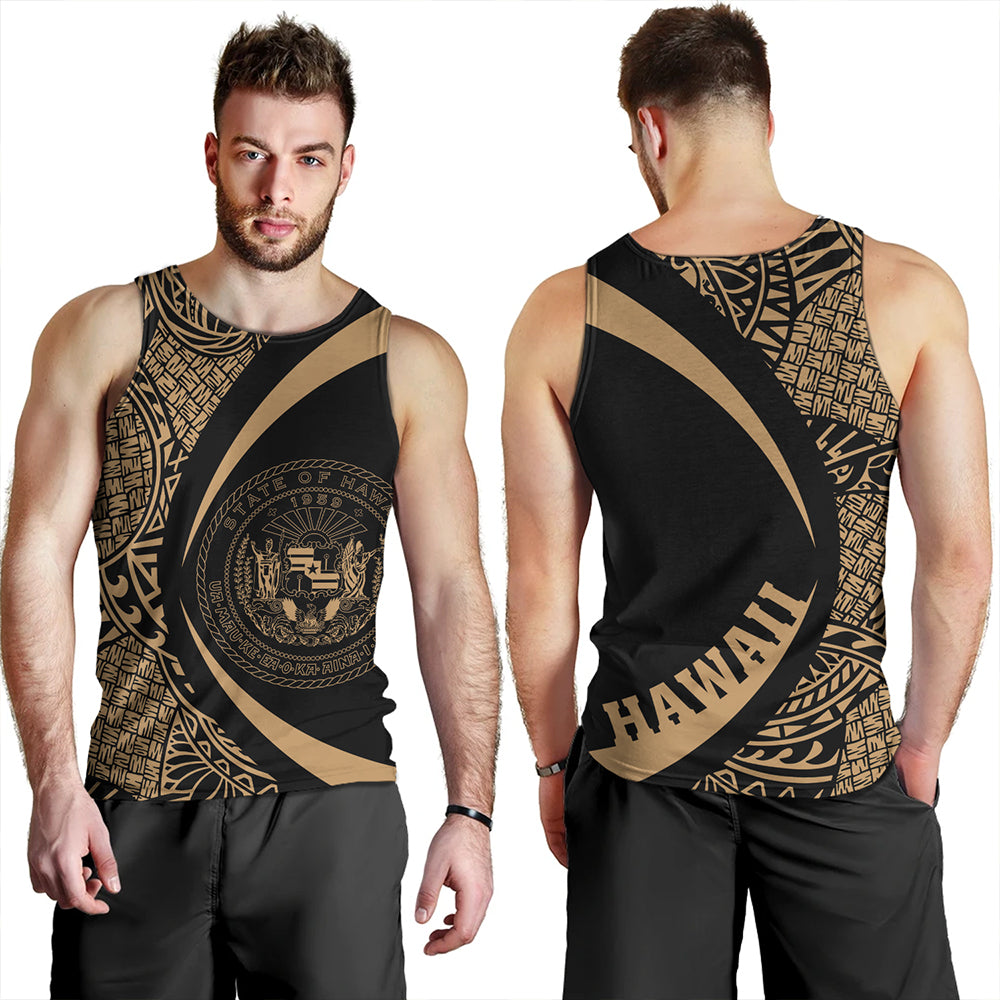 Hawaii Tank Top Coat Of Arm Lauhala Gold Circle