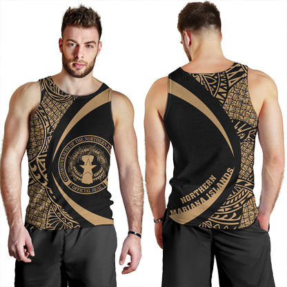 Northern Mariana Islands Tank Top Coat Of Arm Lauhala Gold Circle