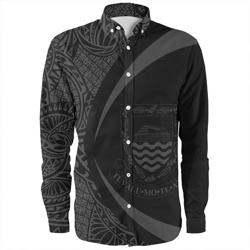 Tuvalu Long Sleeve Shirt Coat Of Arm Lauhala Gray Circle