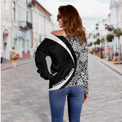 Austral Islands Off Shoulder Sweatshirt Coat Of Arm Lauhala White Circle