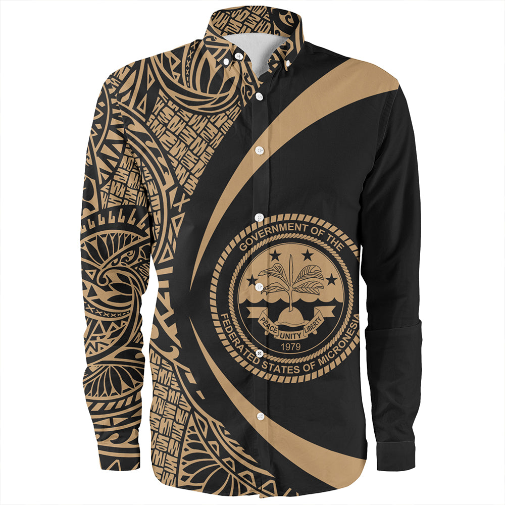 Federated States of Micronesia Long Sleeve Shirt Coat Of Arm Lauhala Gold Circle