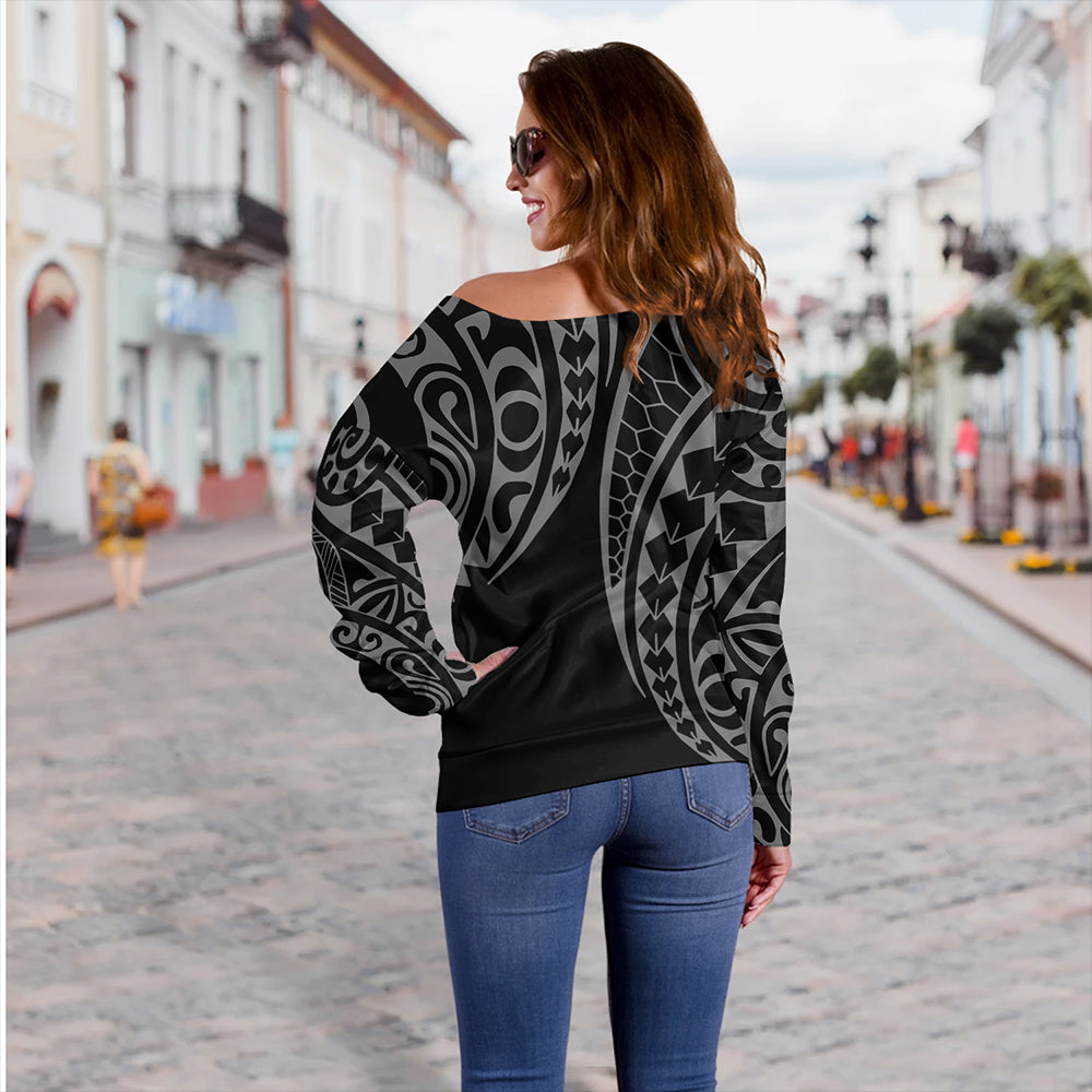 The Philippines Off Shoulder Sweatshirt Sun White Kakau Style