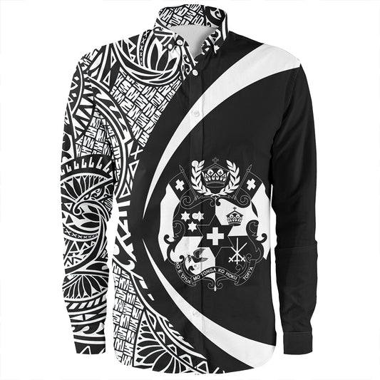 Tonga Long Sleeve Shirt Coat Of Arm Lauhala White Circle