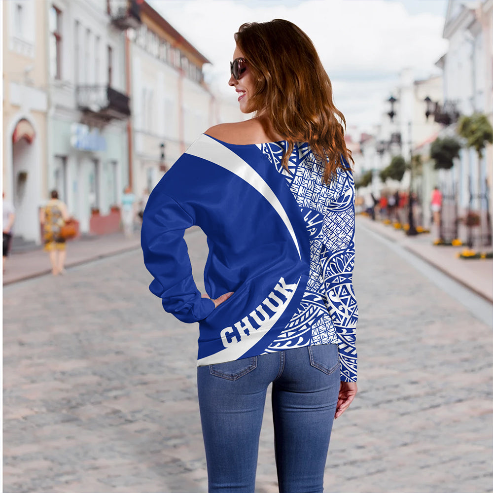 Chuuk Off Shoulder Sweatshirt Coat Of Arm Lauhala Circle
