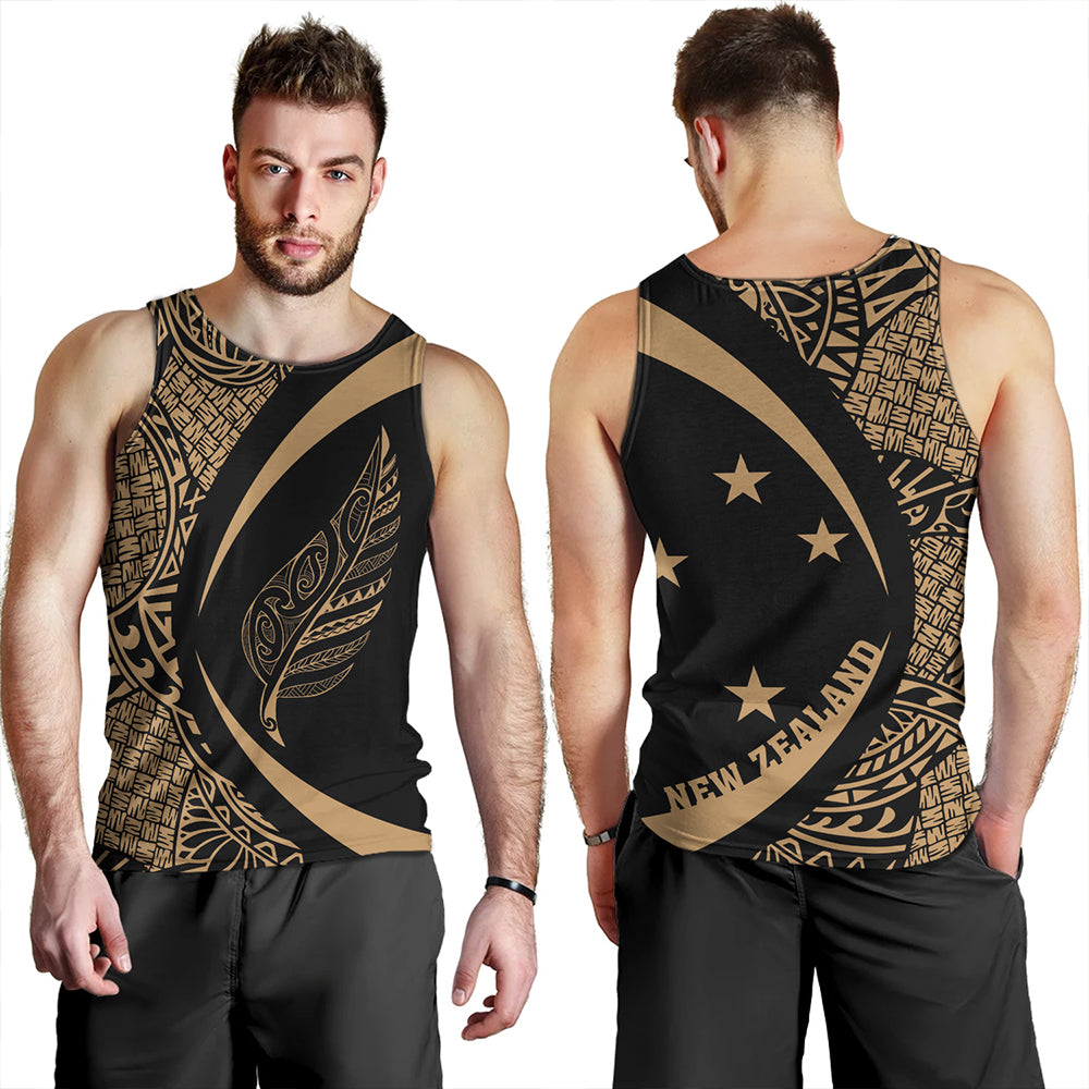 New Zealand Tank Top Silver Fern Lauhala Gold Circle