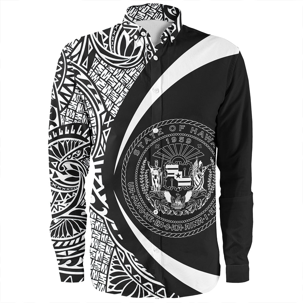 Hawaii Long Sleeve Shirt Coat Of Arm Lauhala White Circle