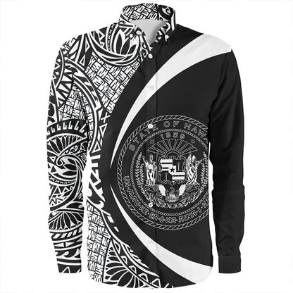 Hawaii Long Sleeve Shirt Coat Of Arm Lauhala White Circle