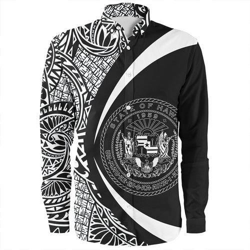 Hawaii Long Sleeve Shirt Coat Of Arm Lauhala White Circle