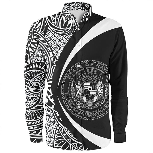 Hawaii Long Sleeve Shirt Coat Of Arm Lauhala White Circle