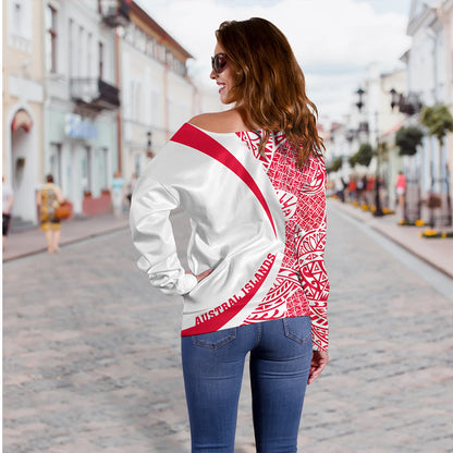 Austral Islands Off Shoulder Sweatshirt Coat Of Arm Lauhala Circle