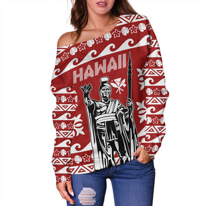Hawaii Off Shoulder Sweatshirt King Native Hawaiian Kakau Pattern Christmas