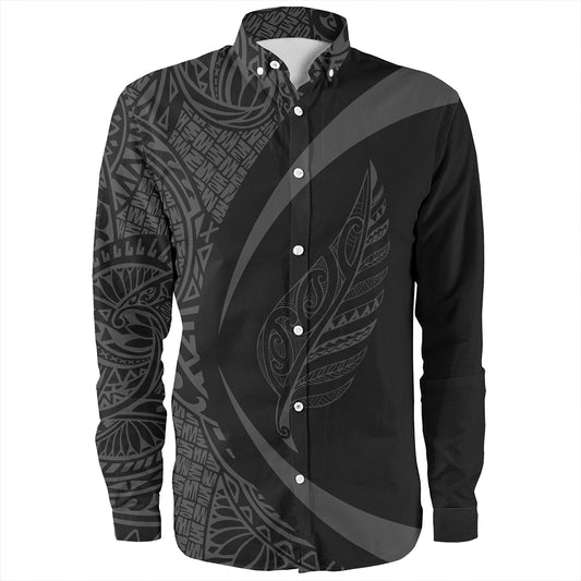 New Zealand Long Sleeve Shirt Silver Fern Lauhala Gray Circle