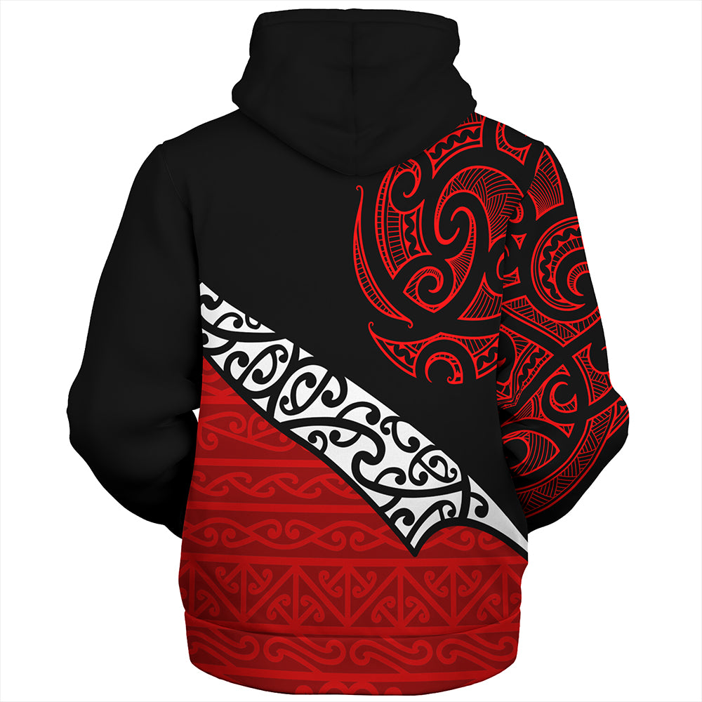 New Zealand Sherpa Hoodie Aotearoa Maori Flag Puhoro Pattern