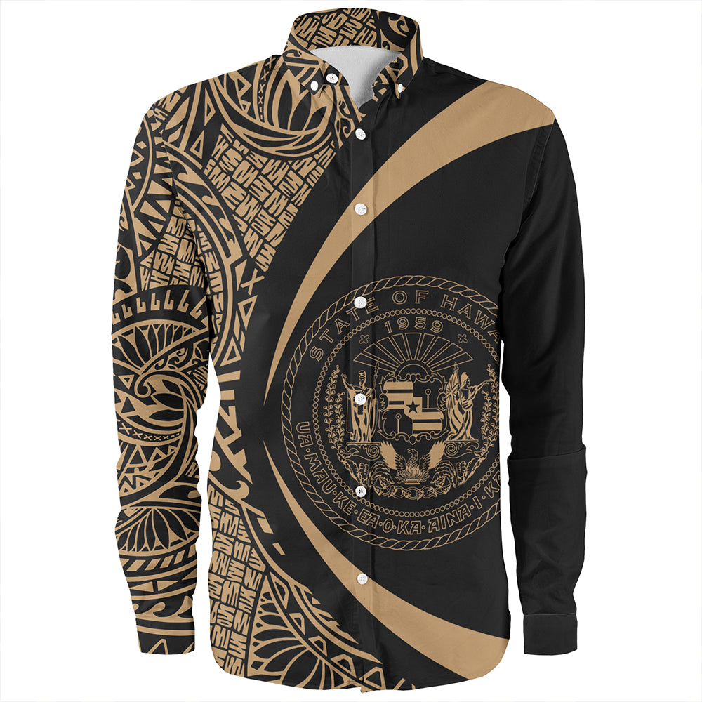 Hawaii Long Sleeve Shirt Coat Of Arm Lauhala Gold Circle