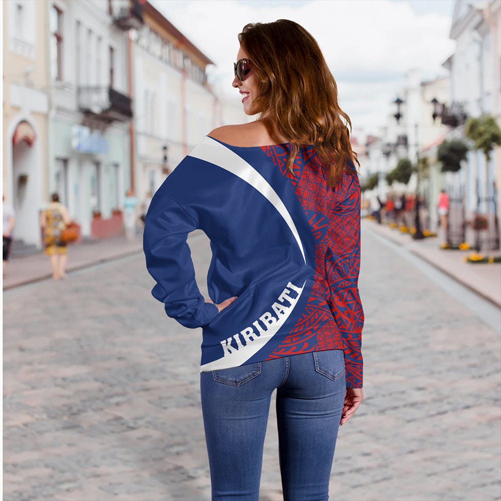 Kiribati Off Shoulder Sweatshirt Coat Of Arm Lauhala Circle