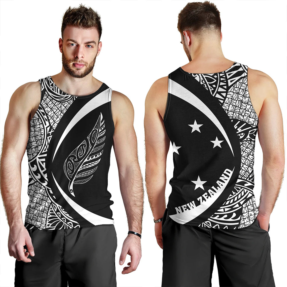 New Zealand Tank Top Silver Fern Lauhala White Circle