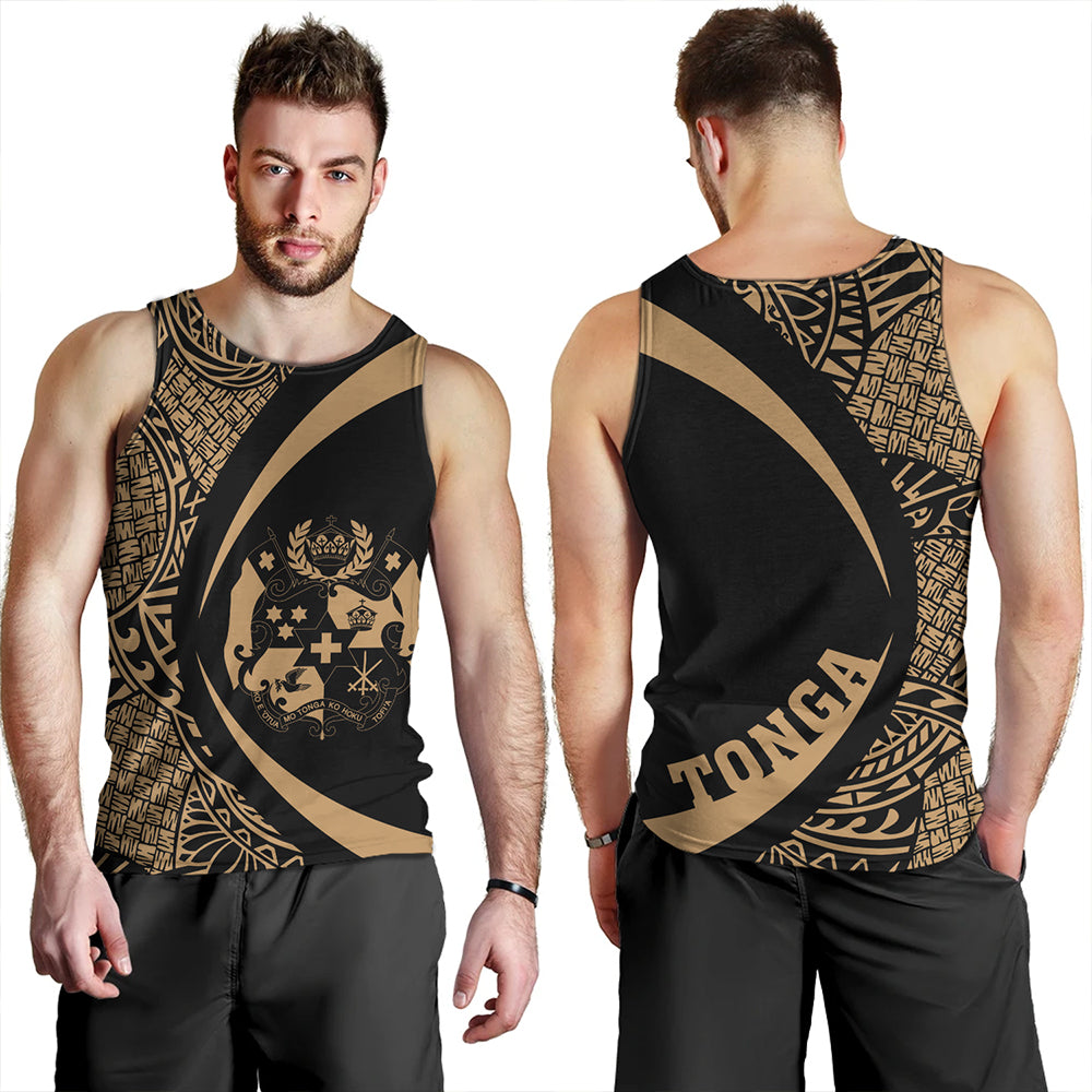 Tonga Tank Top Coat Of Arm Lauhala Gold Ver 2 Circle