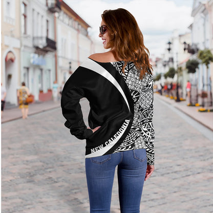 New Caledonia Off Shoulder Sweatshirt Coat Of Arm Lauhala White Circle