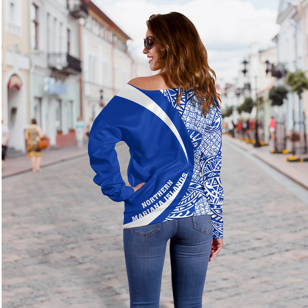 Northern Mariana Islands Off Shoulder Sweatshirt Coat Of Arm Lauhala Circle