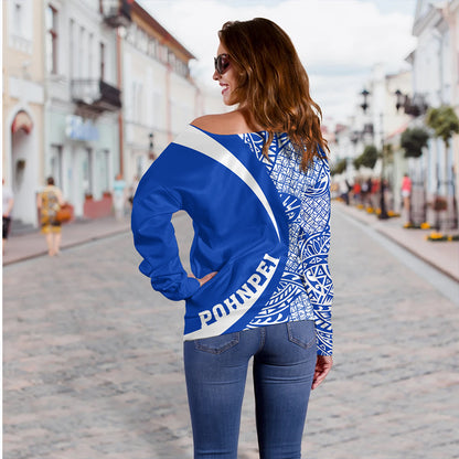 Pohnpei Off Shoulder Sweatshirt Coat Of Arm Lauhala Circle