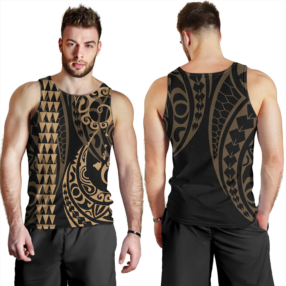 Hawaii Tank Top Hawaiian Map Kakau Style Gold