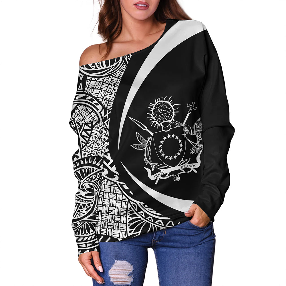 Cook Islands Off Shoulder Sweatshirt Coat Of Arm Lauhala White Circle