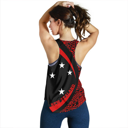 New Zealand Women Tank Silver Fern Maori Flag Lauhala Circle