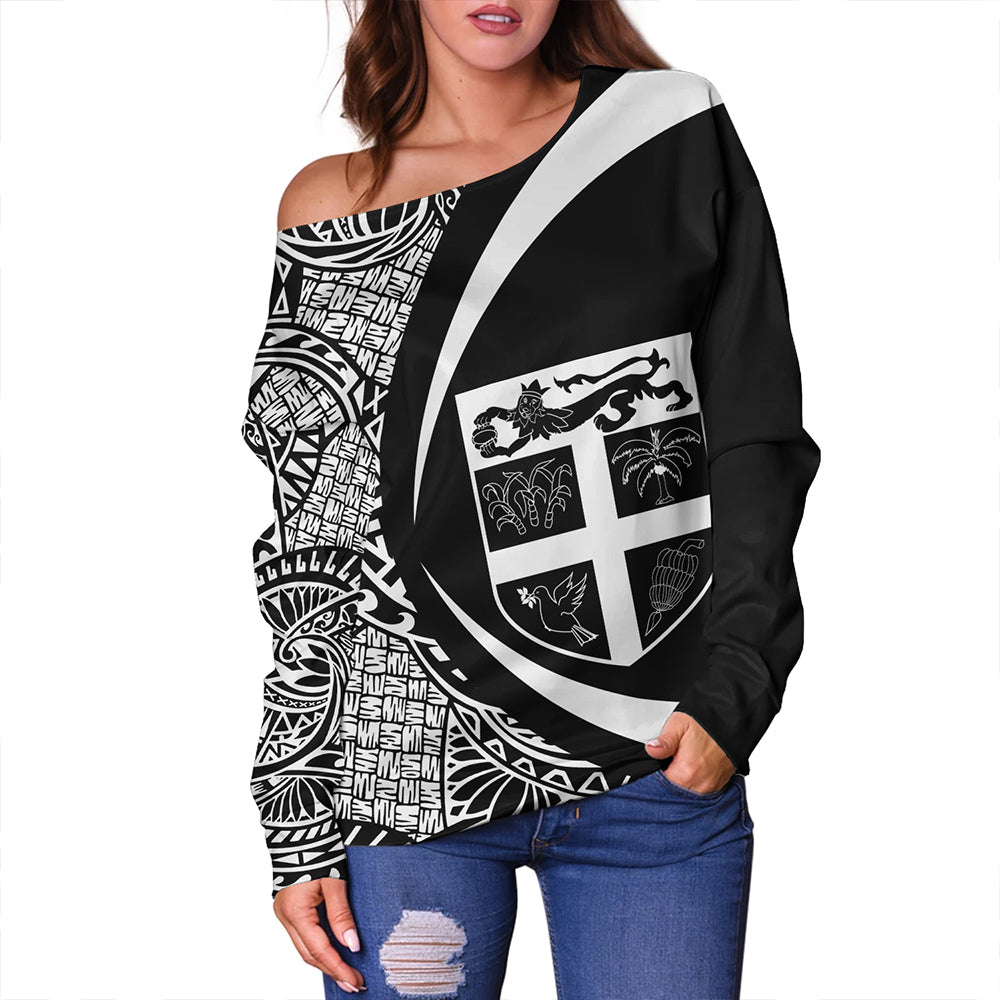 Fiji Off Shoulder Sweatshirt Coat Of Arm Lauhala White Circle