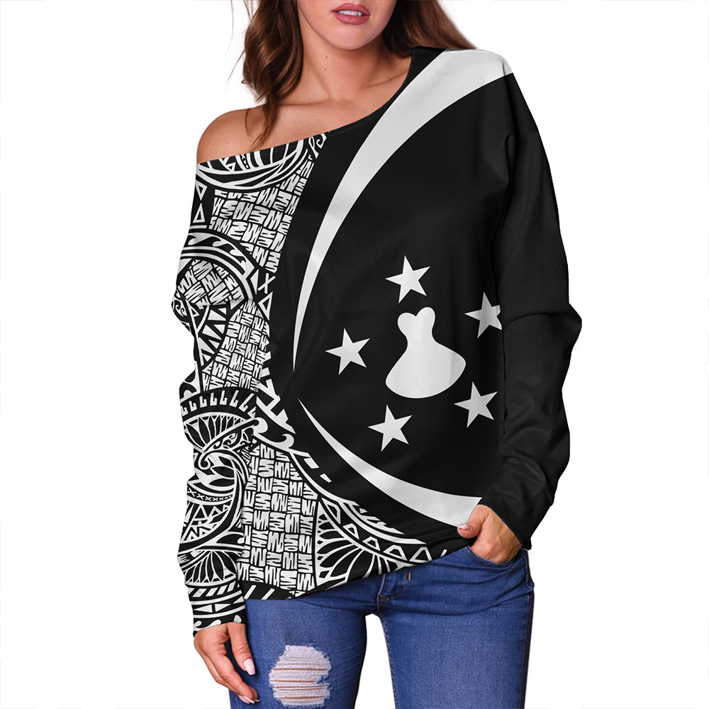 Austral Islands Off Shoulder Sweatshirt Coat Of Arm Lauhala White Circle