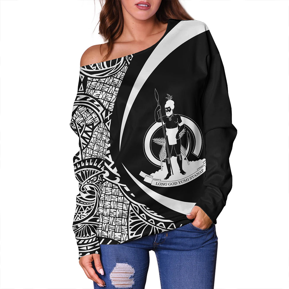Vanuatu Off Shoulder Sweatshirt Coat Of Arm Lauhala White Circle