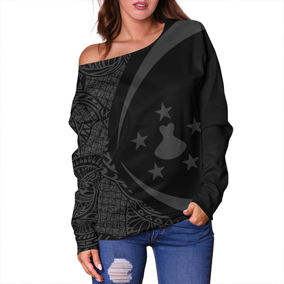 Austral Islands Off Shoulder Sweatshirt Coat Of Arm Lauhala Gray Circle