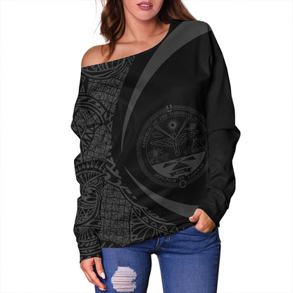 Marshall Islands Off Shoulder Sweatshirt Coat Of Arm Lauhala Gray Circle