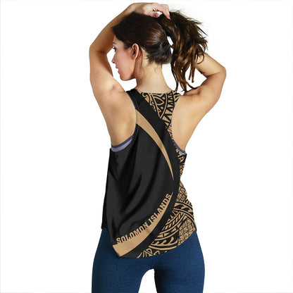 Solomon Islands Women Tank Coat Of Arm Lauhala Gold Circle