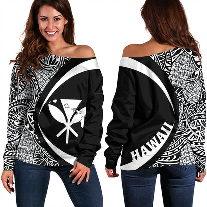 Hawaii Off Shoulder Sweatshirt Kanaka Maoli Hawaiian Map Lauhala White Circle