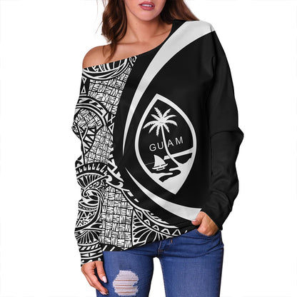 Guam Off Shoulder Sweatshirt Coat Of Arm Lauhala White Circle