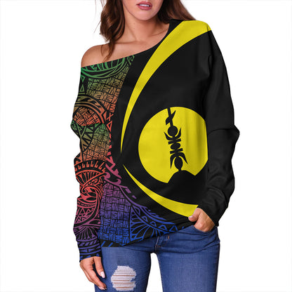 New Caledonia Off Shoulder Sweatshirt Coat Of Arm Lauhala Circle