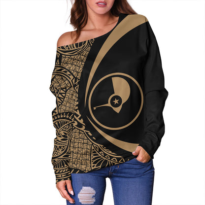 Yap Off Shoulder Sweatshirt Coat Of Arm Lauhala Gold Circle