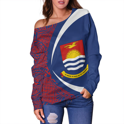 Kiribati Off Shoulder Sweatshirt Coat Of Arm Lauhala Circle